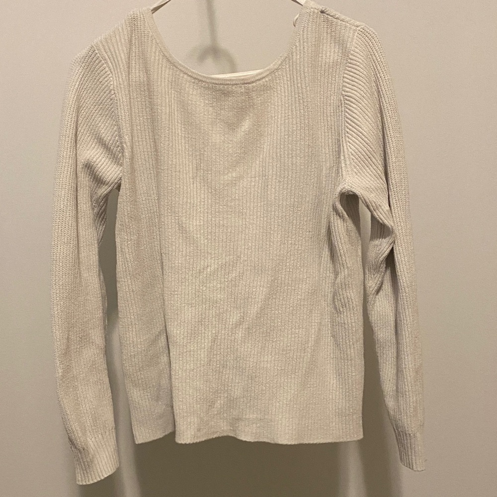 Off White Ribbed Long Sleeve Top